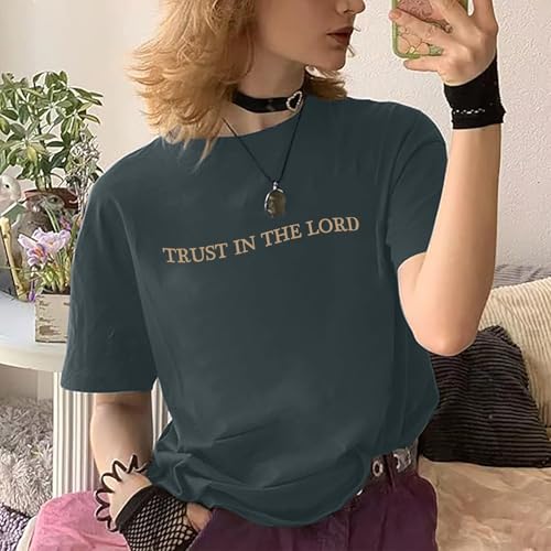 Trust in The Lord Christian Shirts God Faith Religious T Shirts Oversized Jesus Tshirt Women Bible Verse Tee Tops - color: Grey, size: Small