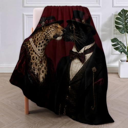 Victorian Leopard & Black Panther Blanket Gifts for Women Kids - color: Leopard & Black Panther, size: 60"x80"