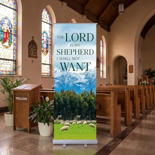 Ceenna 24 x 63 Inch Church Sanctuary Inspirational Retractable Banner Sign - style: the Lord is My Shepherd