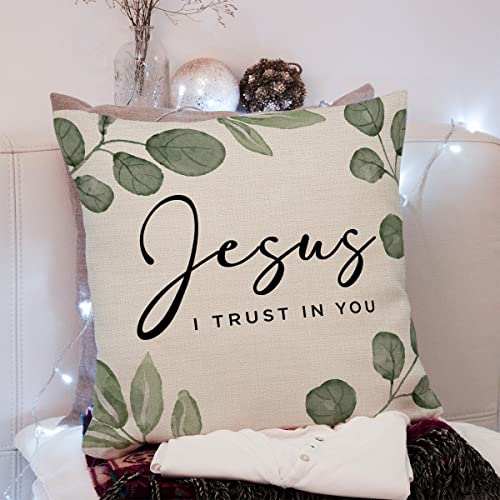 KongMoTree Bible Verse Throw Pillow Case, Blessing Gift, Scripture Art, Scripture Sayings, Bible Quote, Jesus I Trust in You, Church Gifts, Sofa Bed Living Room Porch Decoration, 18x18 Inch(GMS691) - color: Jesus I Trust in You