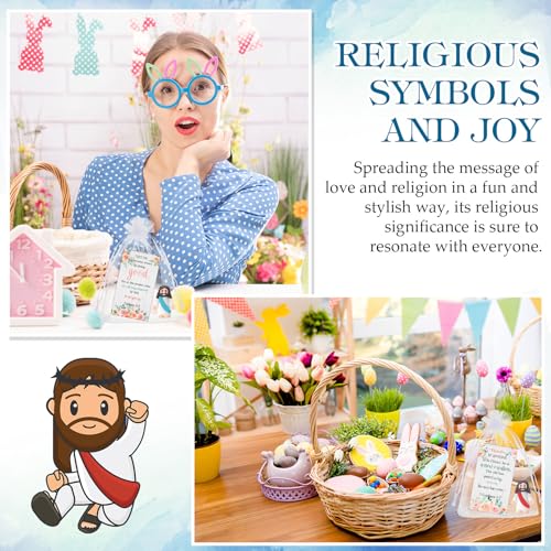 Bememo 50 Sets Bible Verse Cards Include 50 Prayer Cards, 50 Mini Rubber Jesus Figurines and 50 Organza Bags for Religious Party Favors Sunday School Baptism Gifts (Flower Style, Classic) - color: Classic, style: Flower Style