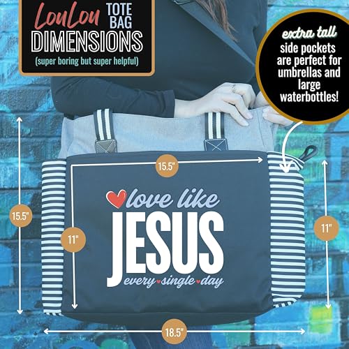 Brooke & Jess Designs Church Bags for Women - Bible Tote Bags for Women, Large Tote Bag for Womens with Zipper - color: Gray Loulou Love Like Jesus
