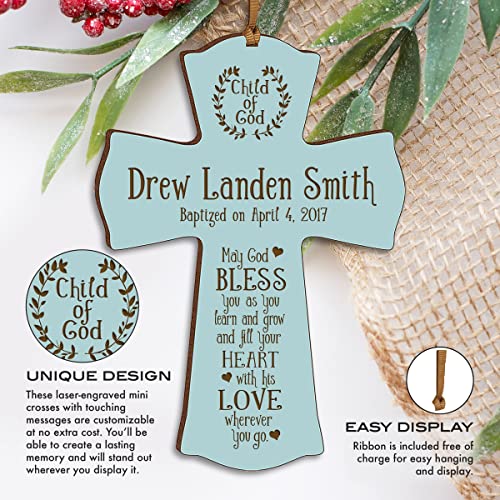 LifeSong Milestones Personalized Baptism Wall Cross - Engraved Blue Wood Christian Cross with Name & Date, Child of God Blessing, Christening & First Communion Gift (Blue, 4.5" x 6") - color: Blue, size: 6"L x 4.5"W