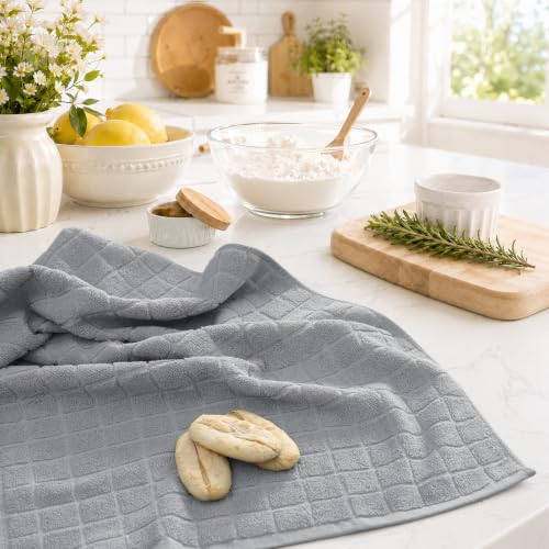 Kitinjoy Premium Cotton Check Kitchen Towels 8 Pack, 16" x 28", Light Grey - color: Light Grey, size: 16" x 28" - 8 Pack