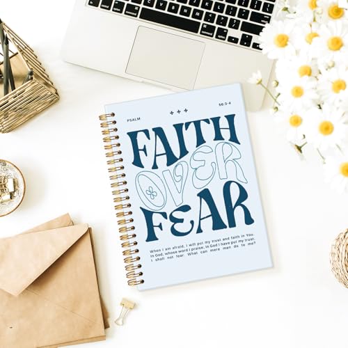 Wheatwin Faith Over Fear Christian Notebook, Bible Journal, Prayer Journal for Women & Men, Church Notes Journal, Scripture Hardcover Spiral Notebook 5.5x8.3 in - Blue - color: Faith over fear - Blue (bible-blue)