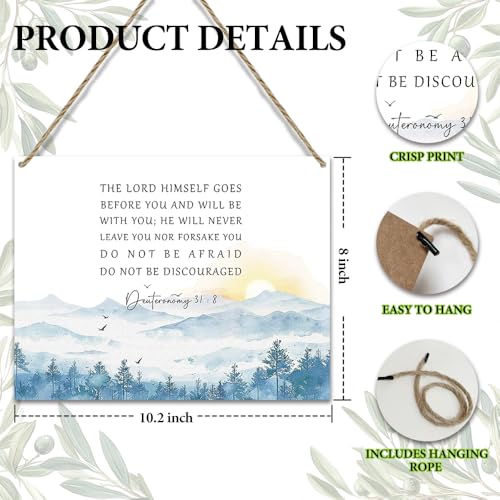 Watercolor Christian Wooden Hanging Sign Bible Verse Wall Decor for Home Office Gifts for Christmas Rustic Religious Hanging Door Wall Signs Inspirational Wall Quote Sign 10x8 inches - JZ001 - color: blue mountain
