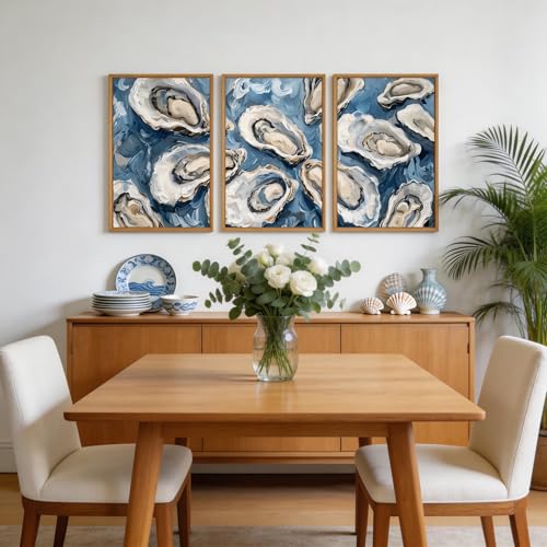 IARTTOP Oyster Wall Art Blue Seashell Wall Decor Seafood Oysters Artwork - color: Oyster Wall Art, size: 24"L x 36"W