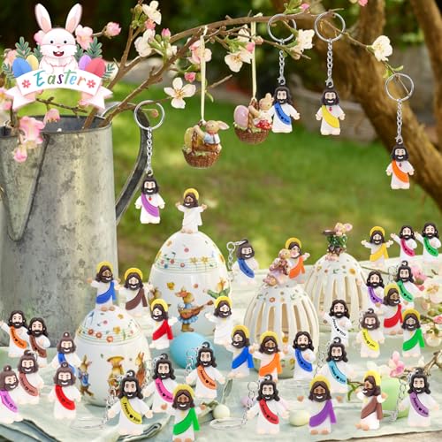 Yelakey 50/100pcs Jesus Love You Keychains Bulk Mini Jesus Figures - color: Multicolor2, size: 100 Pcs