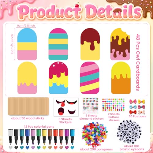 Funrous 48 Sets Ice Cream Crafts Kit Summer Ice Cream Paper Crafts Arts - style: Ice Cream