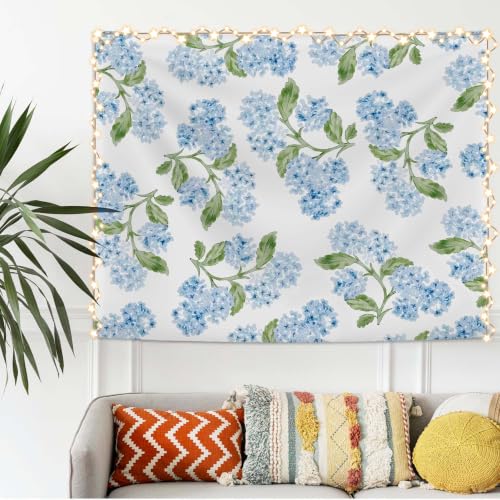 SAFDSGFDB Grandmillennial Blue Hydrangea Floral Tapestry Wall Hanging, Cottagecore Blue and Green Botanical Flower Wall Blanket for Girls Room Dorm Apartment Decor, 50x60 Inch - color: Blue flower