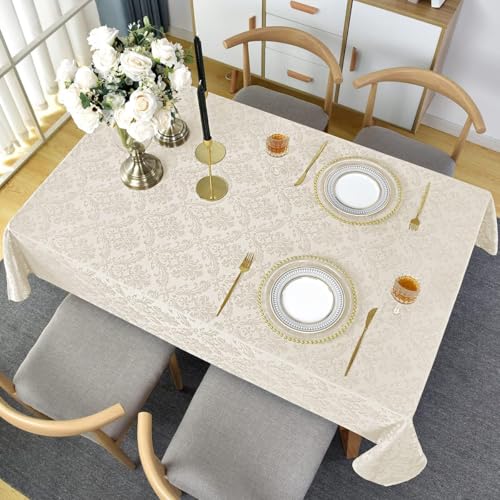 SASTYBALE Jacquard Tablecloth Square 52 x 52 Inch Beige Spill Proof - color: Beige, size: 52" x 52" (Square)