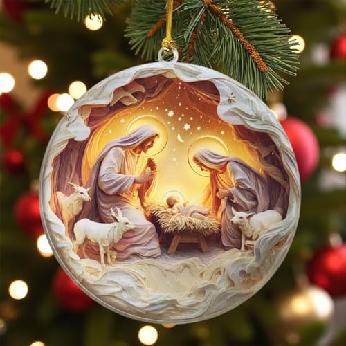 Nativity Christmas Ornaments – Religious Holy Family Ornament with Bethlehem Star, Christian Christmas Tree Decoration (Nativity Flat Ornament) - color: Nativity Flat Ornament