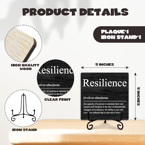Resilience Wooden Sign Decor, Inspirational Definition Quote Plaque, Rustic Wooden Plaque Sign With Iron Stand, Farmhouse Home Office Restroom Desk Shelf Decorations - style: Inspirational