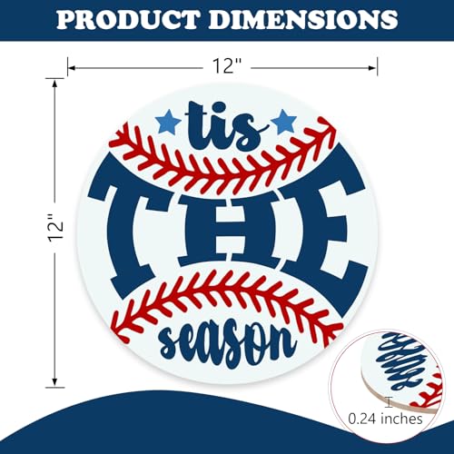 Baseball Sport Front Door Sign, Tis The Season Wood Hanger Outdoor - color: Baseball