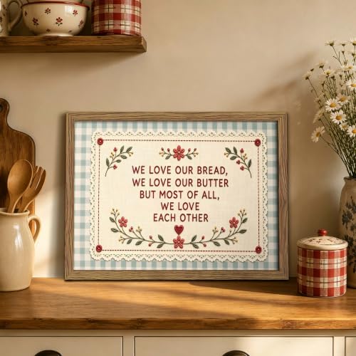 Framed Vintage Kitchen Wall Art, We Love Our Bread Butter and Each Other Canvas Wall Decor Painting, Rustic Farmhouse Floral Quote Poster Print Picture for Kitchen Dining Room Coffee 16x24 Inch - color: Flower Bible, size: 24"L x 16"W