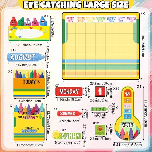 Cholemy 85 Pcs Calendar Bulletin Board Set Classroom Calendar Bulletin Board with Numbers Month Weather Classroom Decorations for Back to School Wall Chalkboard Decor Supplies(Crayon) - style: Crayon