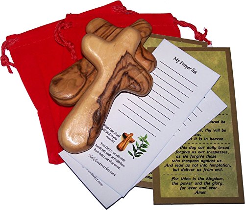 Holy Land Imports 2 Olive Wood Holding Crosses Comes with Velvet Bag & Certificate