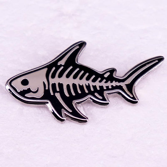 Shark Skeleton Enamel Pin Marine Creature Skull Stainless Steel Marine And Animal Protection Badge Brooch For Backpacks Coats Hats