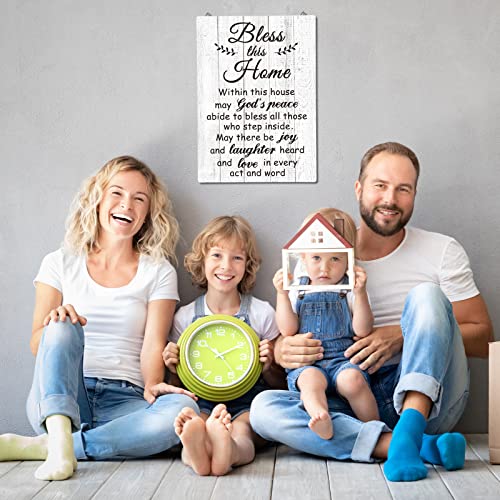 Bless This Home Wood Sign Christian Wall Decor, 13.8 x 11 Inches, White - color: White, size: 13.8 x 11 Inches