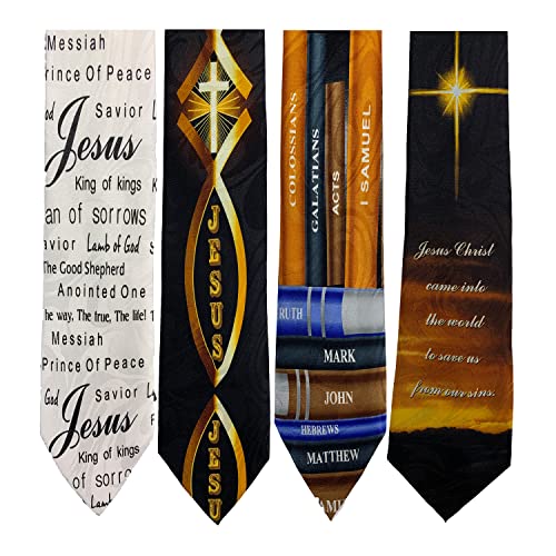 Pack of 4 Novelty Print Mens Neckties Christian Religious Jesus Neck Tie - color: 17
