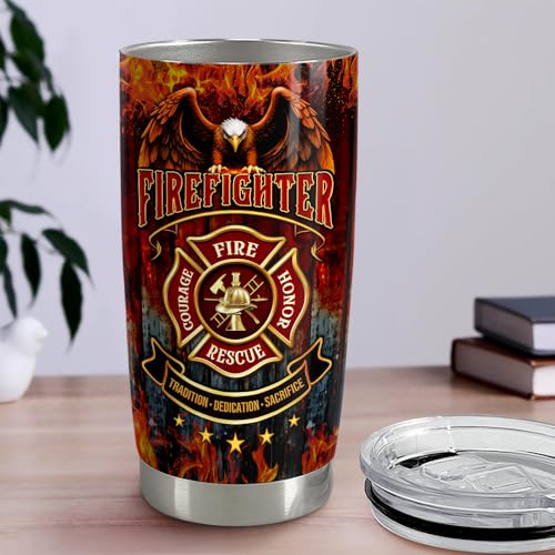 SANDJEST Firefighter Tumbler 20oz Stainless Steel Insulated Coffee Travel Mug Cup Firefighter Gifts for Men Firemen Gift for Birthday Christmas Fathers Day - color: Firefighter