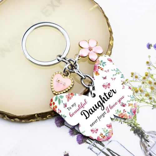OEHEDOU Butterfly Gifts Keychain For Women Men Family Members Memorial Gift - color: Light Red Daughter