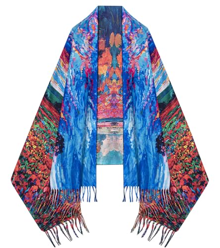Umjetnost Soft Cashmere Feel Scarf For Women Winter Warm Scarves Large Shawl Wrap Monet Van Gogh Art Print - color: C19 Blue Red