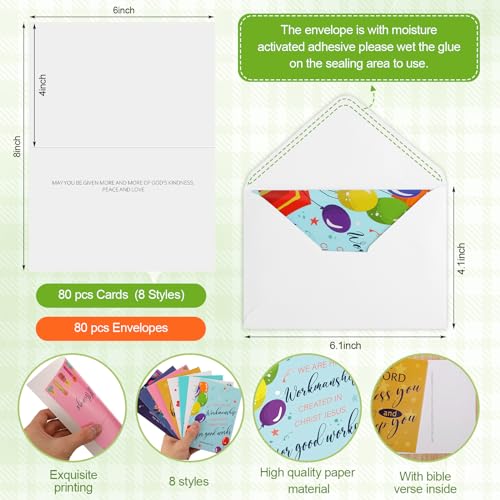 Zhanmai 80 Pcs Christian Birthday Card Bible Verse, Classic Style - style: Traditional