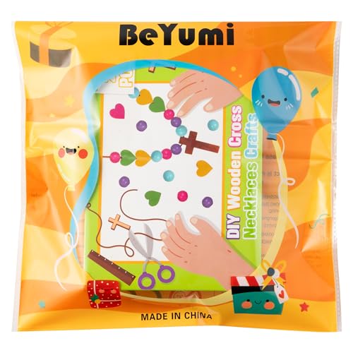 BeYumi Religious Cross Necklace Craft - 24Pcs Christian Wooden Cross Beads Necklace Craft Kit for Kids DIY Jewelry Gift Jesus Heart Decor VBS Week Sunday School Church Classroom Party Fun Activities - style: Easter