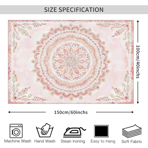 WIUHIO Boho Flower Mandala Tapestry Pink Bohemian Floral Medallion Wall Hanging Hippie Indian Aesthetic Wall Art For Bedroom Living Room Dorm Decor 40 x 60 inches - color: White, size: 60"L x 40"W