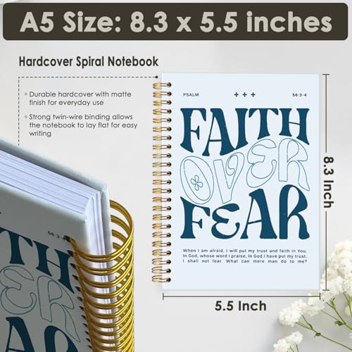 Wheatwin Faith Over Fear Christian Notebook, Bible Journal, Prayer Journal for Women & Men, Church Notes Journal, Scripture Hardcover Spiral Notebook 5.5x8.3 in - Blue - color: Faith over fear - Blue (bible-blue)