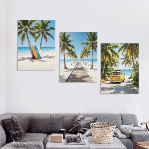 BAEMEFLE 3pcs Frame Beach Surfing Wall Art Canvas Prints - color: Beach-1, size: 16"L x 12"W