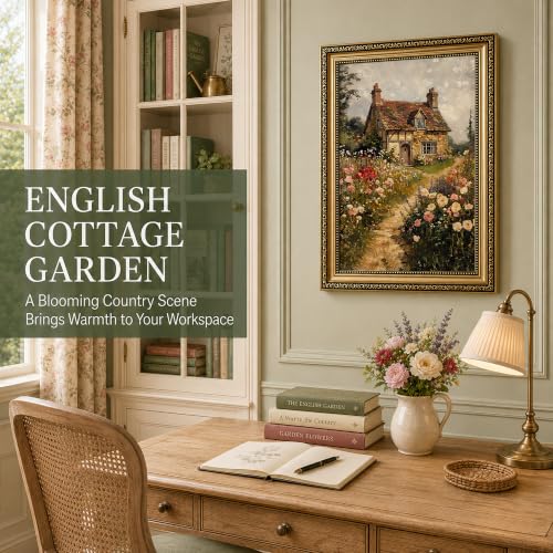 HTNDSIEHA Large Vintage Pastoral Cottage Garden Wall Art with Gold Frame - color: house, size: 24"L x 16"W