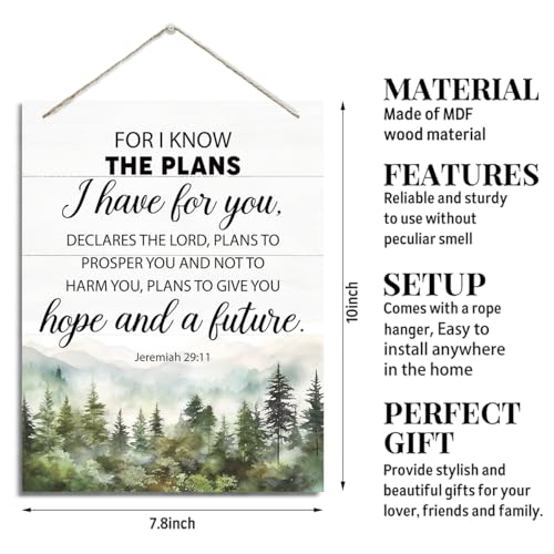 Christian Decor, Rustic Hanging Wood Plaque Sign, Wooden Bible Verse Wall Art, Farmhouse Home Wall Decor, Religious Artwork, Jeremiah 29:11 Sign - For I Know The Plans I Have for You - color: Jeremiah 29:11