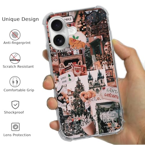 Aesthetic Christmas Case Compatible with iPhone 16, Trendy Winter Collage Case for iPhone 16, Unique Trendy Design TPU Bumper Protective Cover Case - color: Aesthetic Winter