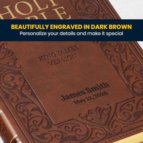 Personalized KJV Medium Print Bible for Adult, Engraved, Standard Size - color: Brown Border