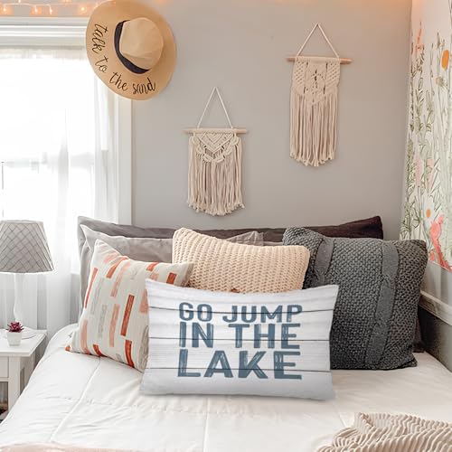 Lacama Lake House Decor 12x20 Pillow Cover, Go Jump in The Lake Coastal Nautical Lakehouse Decorative Lumbar Throw Pillow Covers Pillowcases for Couch Bed Home Bedroom Living Room - color: Coast-go Jump in the Lake
