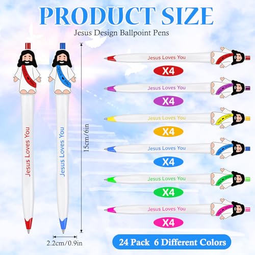Landical 24 Pcs Little Jesus Figures Ballpoint Pen Original Design Christian Pens Bulk for Adult Religious Party Favors Sunday Baptism Gifts(Jesus Loves You,White Skin) - style: Jesus Loves You
