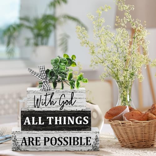 Geelin 4 Pcs Christian Farmhouse Wooden Table Decor Religious Tiered Tray - style: Christian