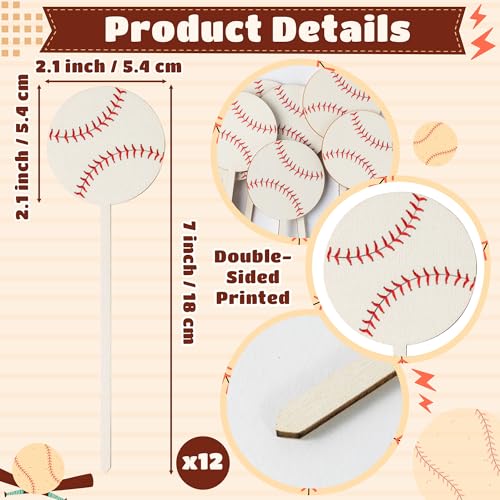TICIAGA Baseball Wooden Floral Picks - 12PCS Double-Sided Sports Decorative Sticks, 7 Inch Baseball Vase Fillers for Table Centerpiece, Sports Birthday Party, Home Outdoor Decor, Baby Shower Supplies - color: Baseball