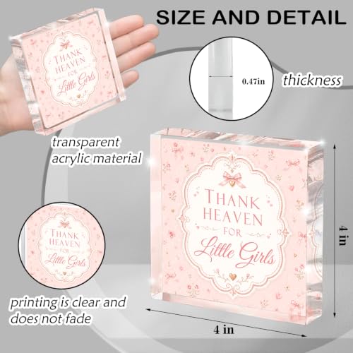 Pink Bow Floral Girls Nursery Decor, Thank Heaven for Little Girls Decorations, Retro Pink Sign for Toddler Little Girl Nursery Bedroom Playroom Room Home Desk Shelf, Newborn Gifts - color: heaven