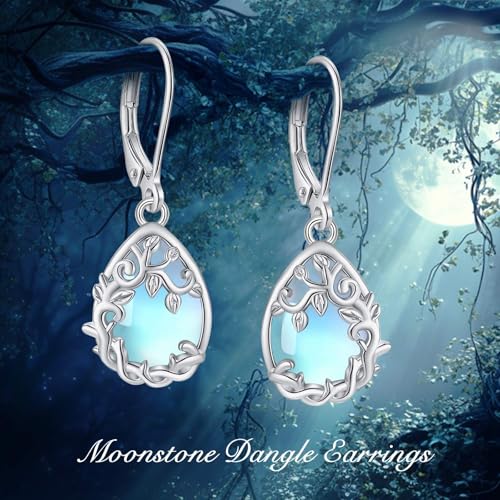 Vito Moonstone Turquoise Drop Earrings for Women, 925 Sterling Silver Hooks - style: Vine-Moonstone