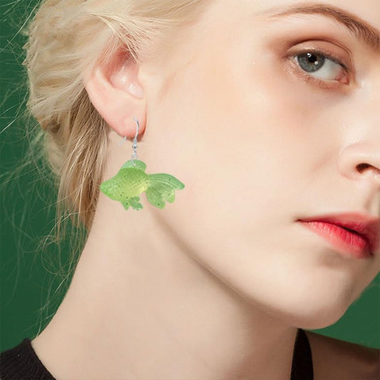 Anmpab Beach Funny Cute Goldfish Dangle Drop Earrings Lovely Resin Transparent Fish Earrings for Women - color: Green