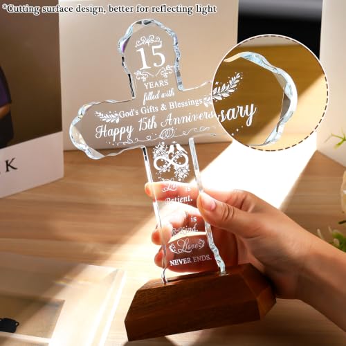 Ornalrist 15th Wedding Anniversary Crystal Cross Gifts for Wife Husband - color: 15th Wedding Anniversary