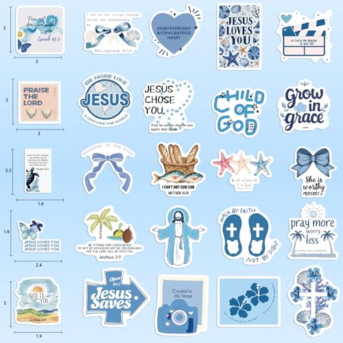 52PCS Blue Watercolor Bible Stickers - Serene Scripture Decals, Waterproof Christian Journaling Stickers for Women’s Journals, Laptops & Water Bottles (Tranquil Faith Gifts) - color: Blue Bible
