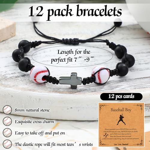 12 Set Sport Adjustable Bracelets Gift - color: Black, size: Baseball and Cross