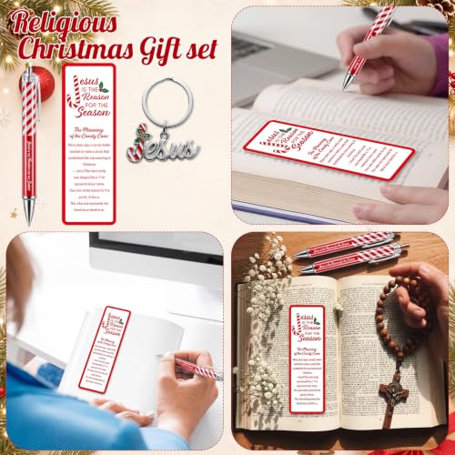 Motiskyy 24 Set Christmas Christian Gifts Candy Cane Jesus Pen Bookmark - style: Candy Cane