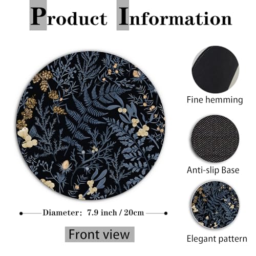 Dark Blue Floral Plant Mouse Pad 7.9x7.9 Inch,Vintage Green Fern Leaves Botanical Cottagecore Mouse Pads for Wireless Mouse Computers Laptop Desk Accessories,Plant Desk Accessories - color: color 8