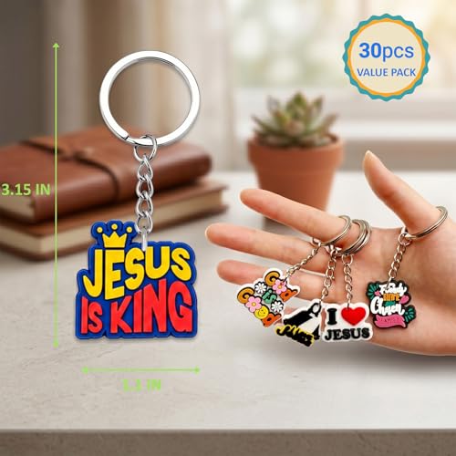 Canberly 30Pcs Jesus Religious Keychains, Inspirational Christian Keychains with Faith Sayings, Assorted Jesus Cross Keyrings for Church Gifts, Party Favors, Bible Study, Religious Event Giveaways