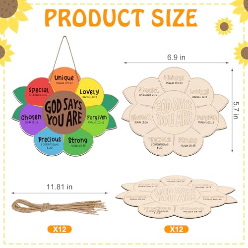12 Sets Sunday School Crafts for Kids Wooden Sunflower Painting - style: God Says You Are